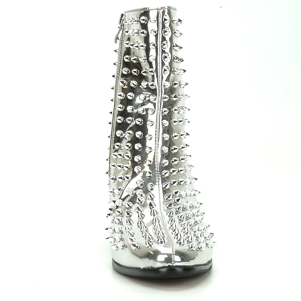 FI-7142 Silver Patent Leather Silver Spikes Cuban Heel Fiesso by Aurelio Garcia Boot