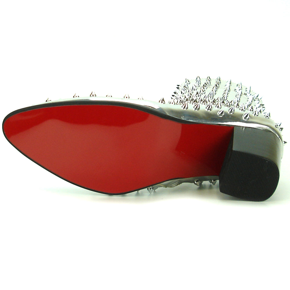FI-7142 Silver Patent Leather Silver Spikes Cuban Heel Fiesso by Aurelio Garcia Boot