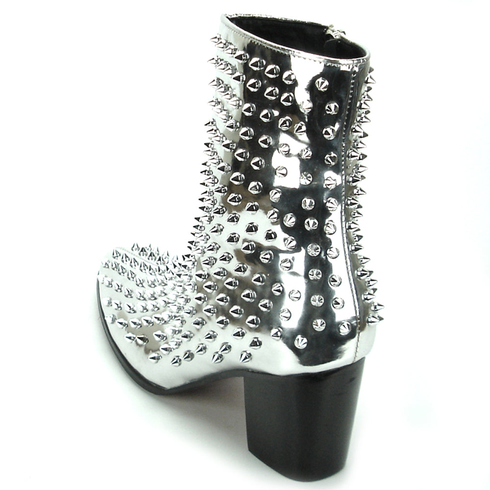 FI-7142 Silver Patent Leather Silver Spikes Cuban Heel Fiesso by Aurelio Garcia Boot