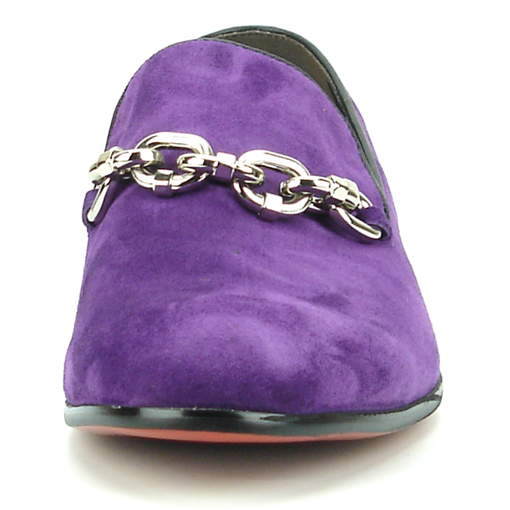 FI-7191 Purple Suede Fiesso by Aurelio Garcia with Silver Chain Slip on Loafer