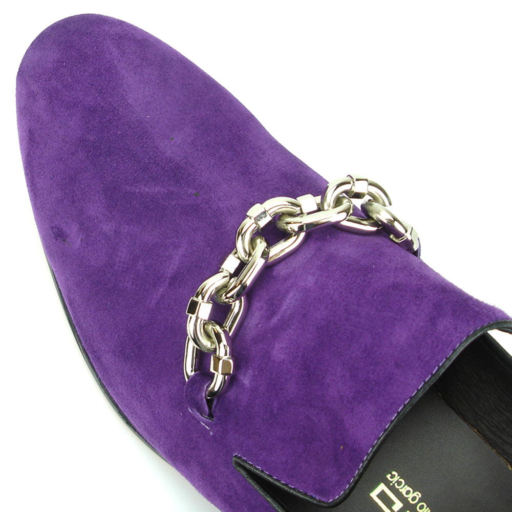 FI-7191 Purple Suede Fiesso by Aurelio Garcia with Silver Chain Slip on Loafer