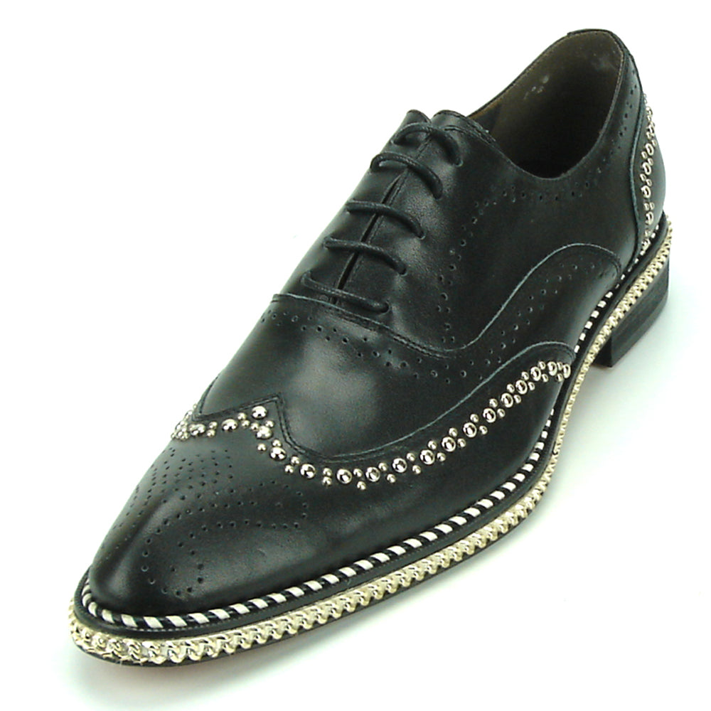 FI-7201 Black Genuine Leather Lace up Wing Tip Fiesso by Aurelio Garcia