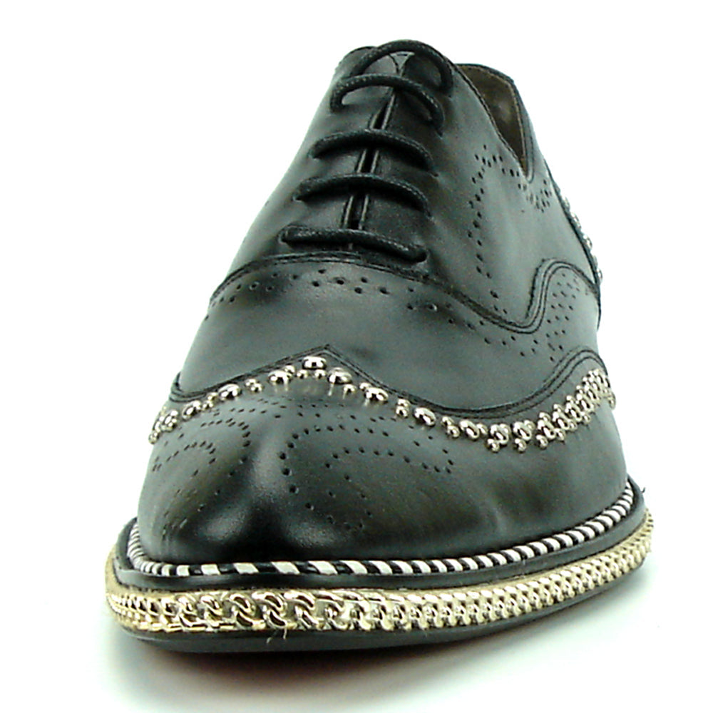 FI-7201 Black Genuine Leather Lace up Wing Tip Fiesso by Aurelio Garcia