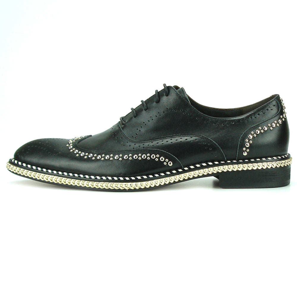 FI-7201 Black Genuine Leather Lace up Wing Tip Fiesso by Aurelio Garcia