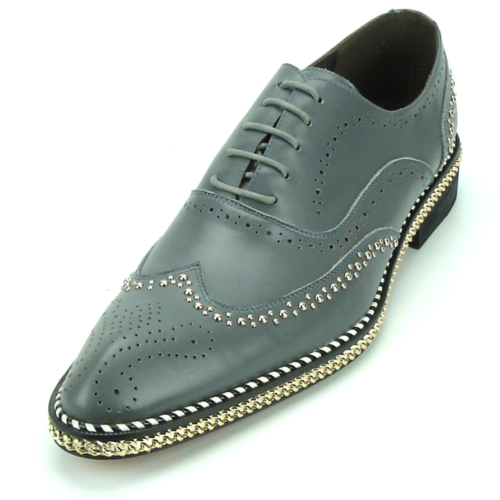 FI-7201 Grey Genuine Leather Lace up Wing Tip Fiesso by Aurelio Garcia