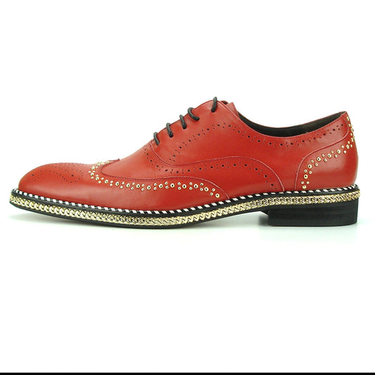FI-7201 Red Genuine Leather Lace up Wing Tip Fiesso by Aurelio Garcia