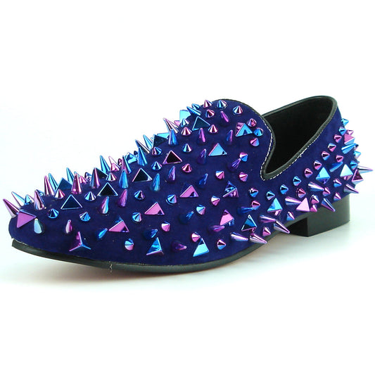 FI-7239-S Navy Suede With Multi Color Spikes Slip on Loafer Fiesso by Aurelio Garcia
