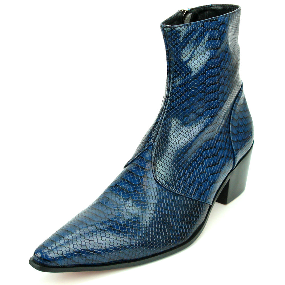 FI-7240 Blue Snake Print Boot with side Zipper Fiesso by Aurelio Garcia