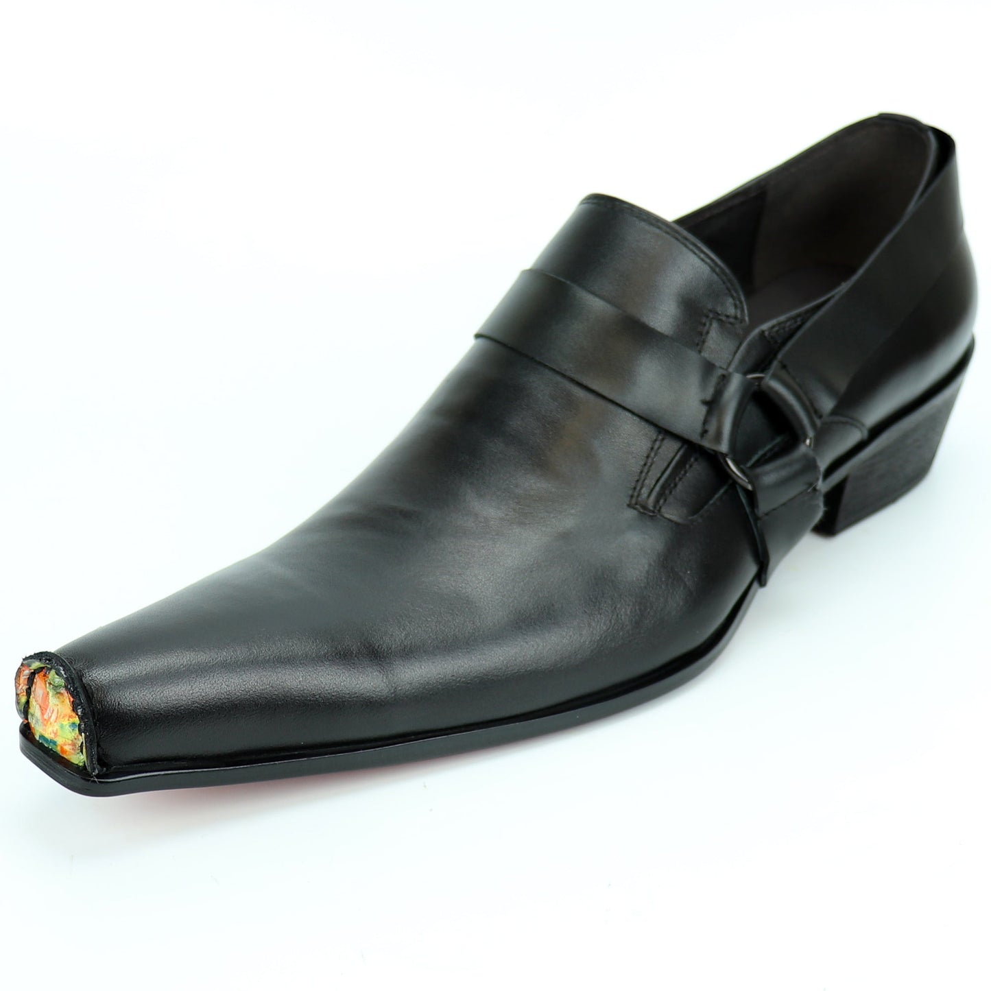 FI-7278 Black Leather Shoe Pointed Toe Slip on Fiesso by Aurelio Garcia