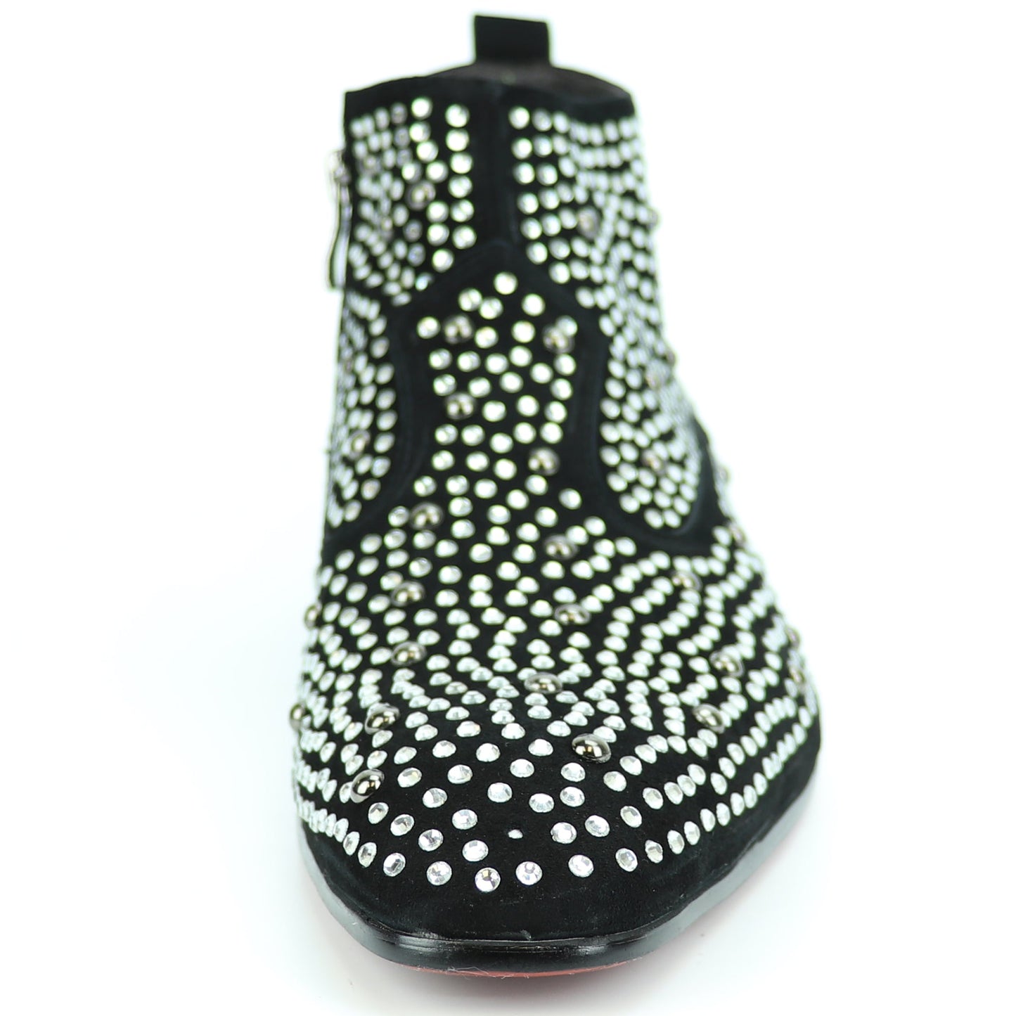 FI-7284 Black Suede Rhinestones Boot with Side Zipper Fiesso by Aurelio Garcia