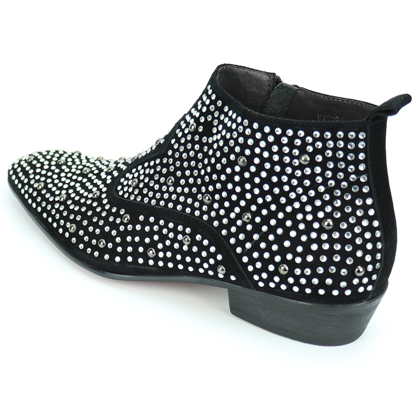 FI-7284 Black Suede Rhinestones Boot with Side Zipper Fiesso by Aurelio Garcia