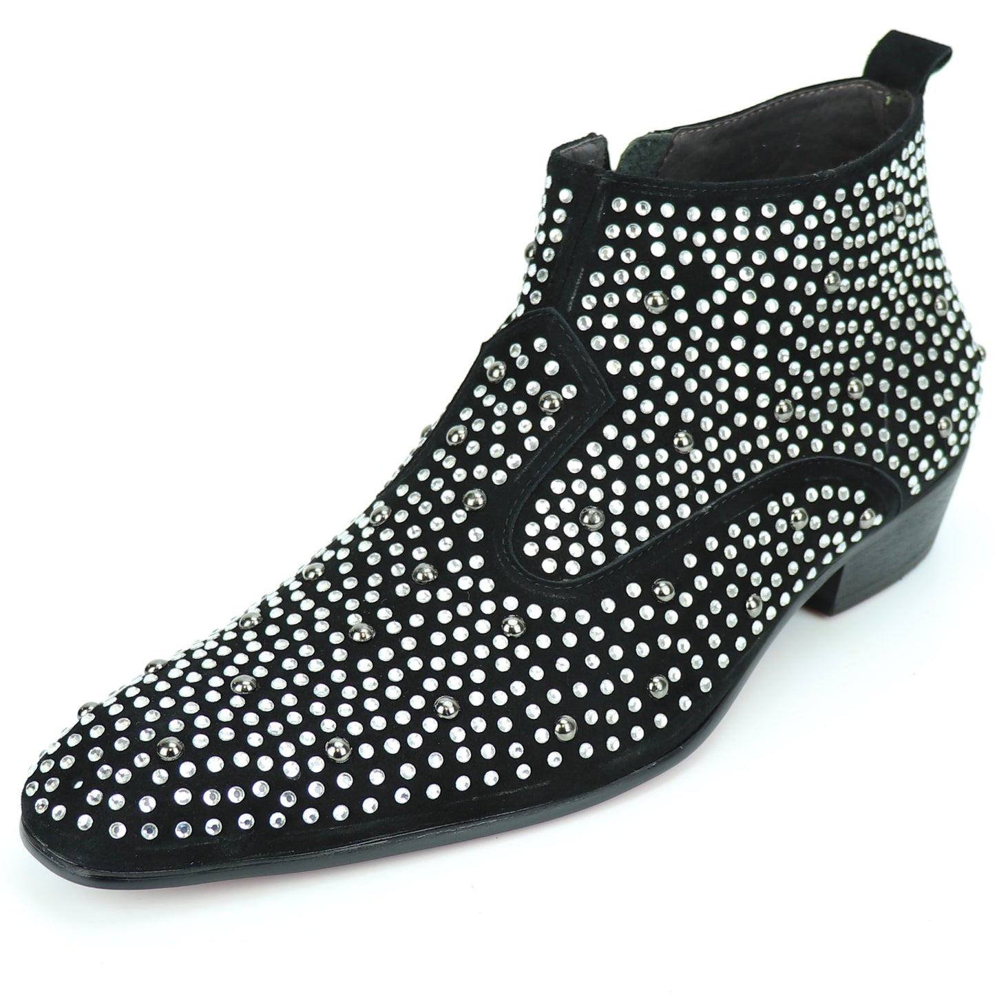FI-7284 Black Suede Rhinestones Boot with Side Zipper Fiesso by Aurelio Garcia