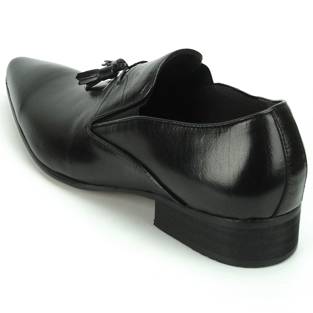 FI-7287 Black Leather Slip on With Tassel Fiesso by Aurelio Garcia