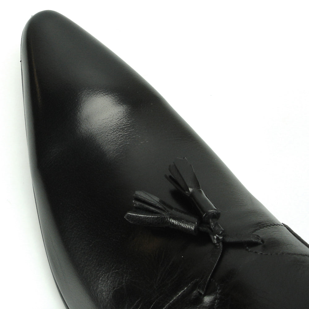FI-7287 Black Leather Slip on With Tassel Fiesso by Aurelio Garcia