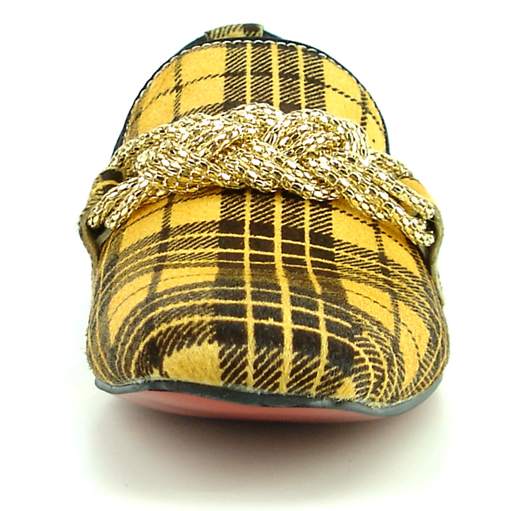 FI-7291 Black Yellow Pony Hair with Gold Metal Chain Loafer Fiesso by Aurelio Garcia