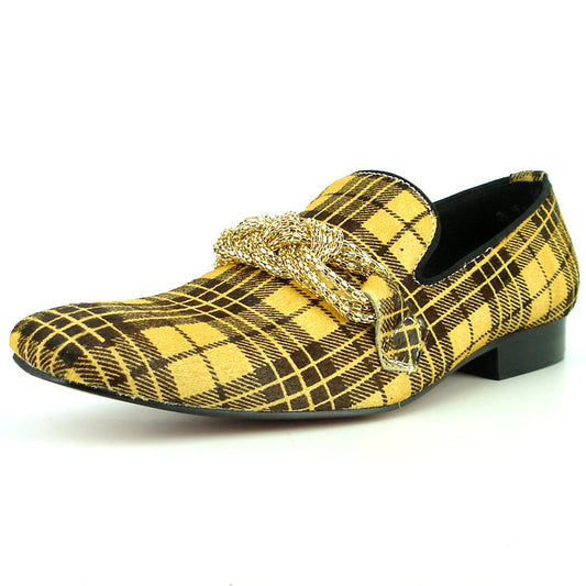 FI-7291 Black Yellow Pony Hair with Gold Metal Chain Loafer Fiesso by Aurelio Garcia