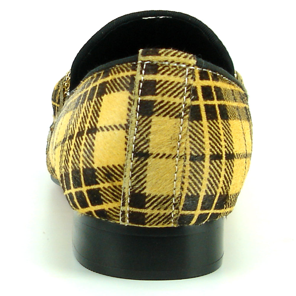 FI-7291 Black Yellow Pony Hair with Gold Metal Chain Loafer Fiesso by Aurelio Garcia