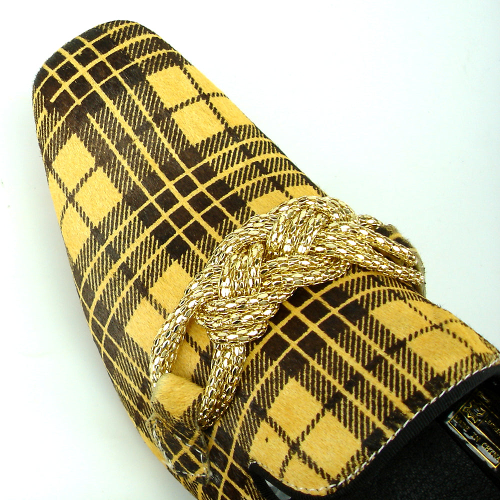 FI-7291 Black Yellow Pony Hair with Gold Metal Chain Loafer Fiesso by Aurelio Garcia