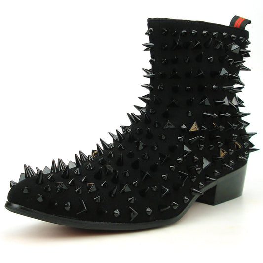 FI-7316-S Black Suede Black Spikes Boot Fiesso by Aurelio Garcia
