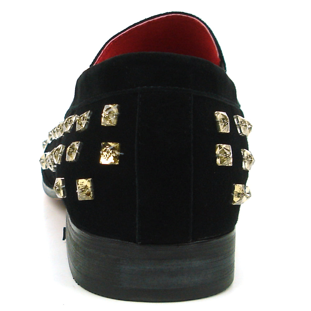 FI-7487 Black Suede Gold Rhinestones Slip on Loafer Fiesso by Aurelio Garcia