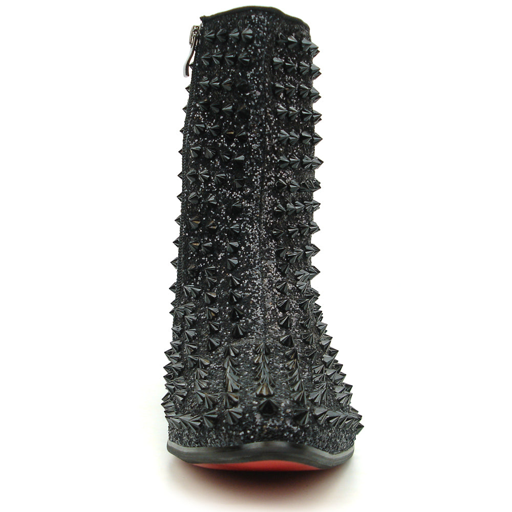 FI-7504 Black Glitter Black Spikes High top Boot Fiesso by Aurelio Garcia