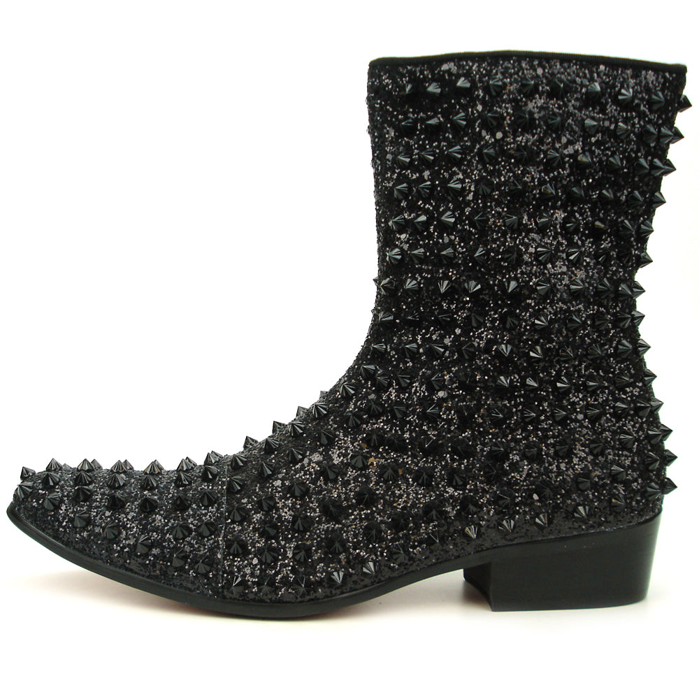 FI-7504 Black Glitter Black Spikes High top Boot Fiesso by Aurelio Garcia