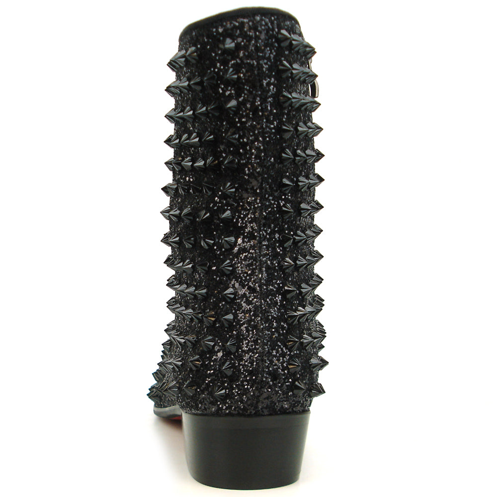 FI-7504 Black Glitter Black Spikes High top Boot Fiesso by Aurelio Garcia