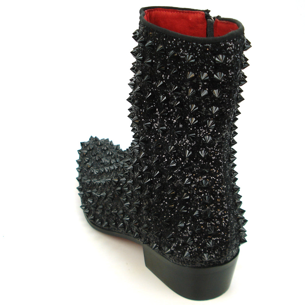 FI-7504 Black Glitter Black Spikes High top Boot Fiesso by Aurelio Garcia