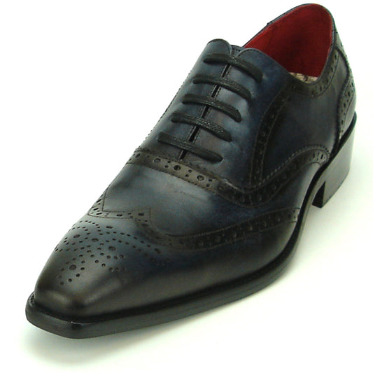 FI-8710 Genuine Black Leather Wing Tip Lace up Encore by Fiesso