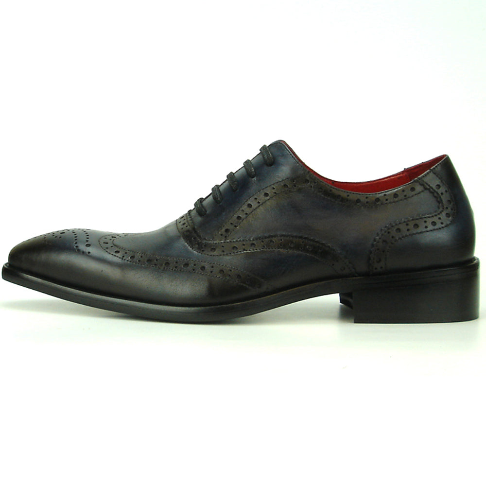 FI-8710 Genuine Black Leather Wing Tip Lace up Encore by Fiesso