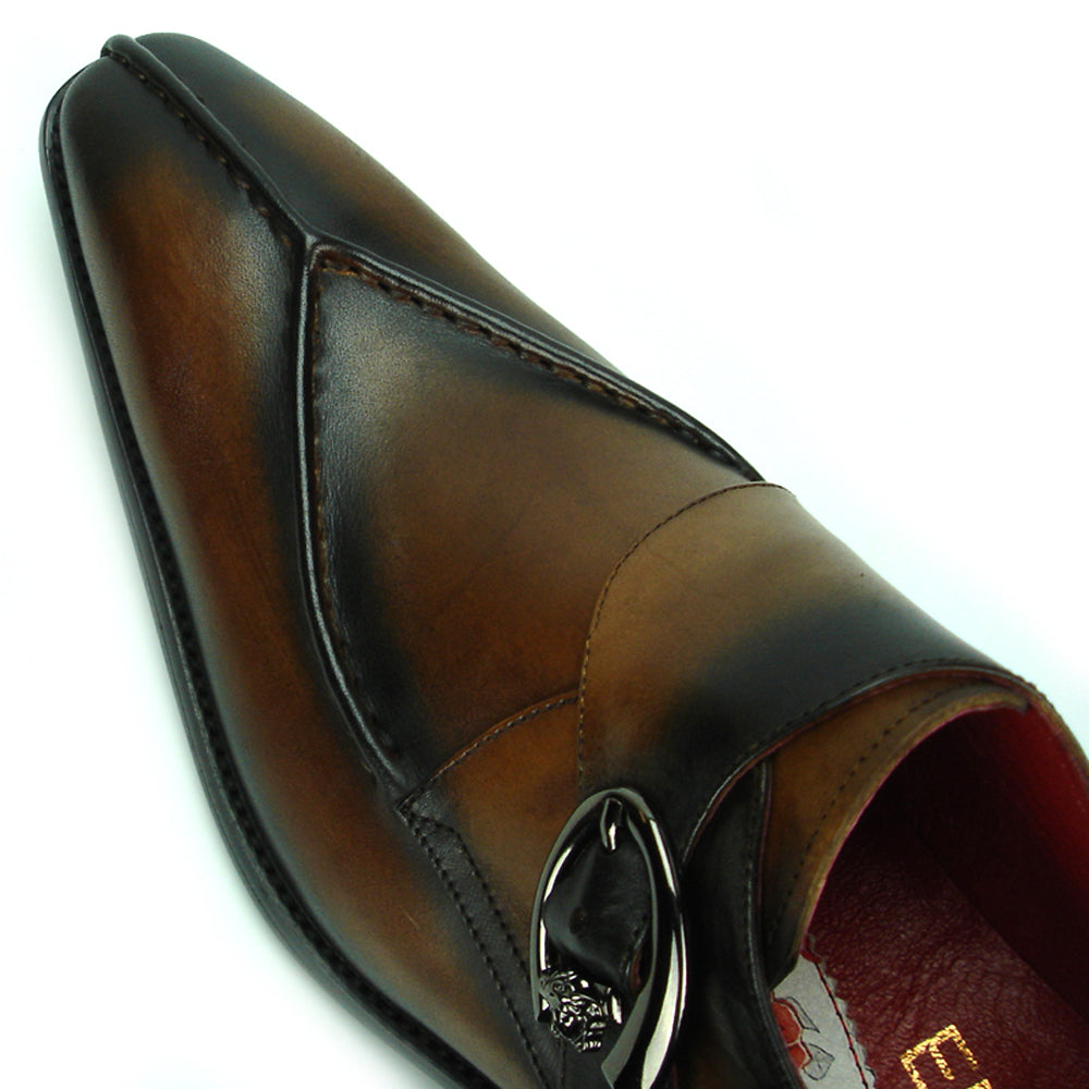 FI-8712 Genuine Coffee Leather Side Buckle Monk Strap Fiesso by Aurelio