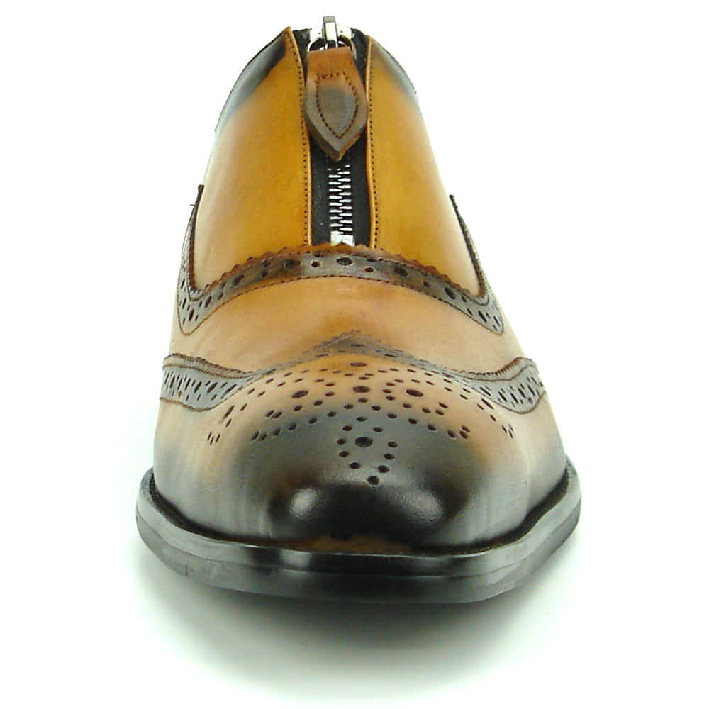 FI-8714 Tan Leather Wing Tip With Front Zipper Encore by Fiesso