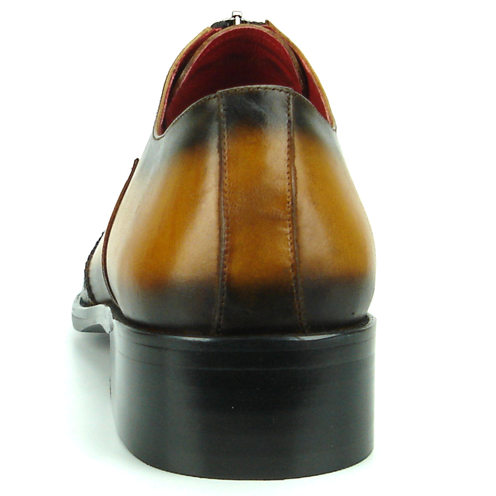 FI-8714 Tan Leather Wing Tip With Front Zipper Encore by Fiesso