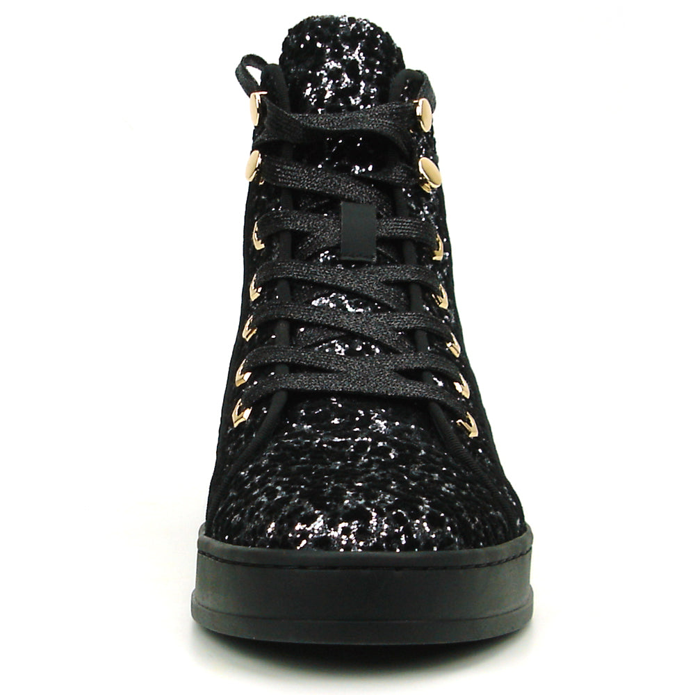 FI-2347 Black Glitter Black and White Zebra High top Sneaker Encore by Fiesso