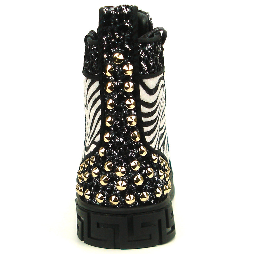 FI-2347 Black Glitter Black and White Zebra High top Sneaker Encore by Fiesso