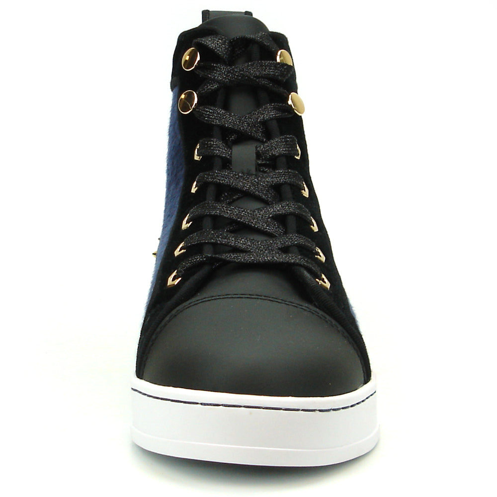 FI-2348 Black Blue High top Sneaker Gold Spikes Encore by Fiesso