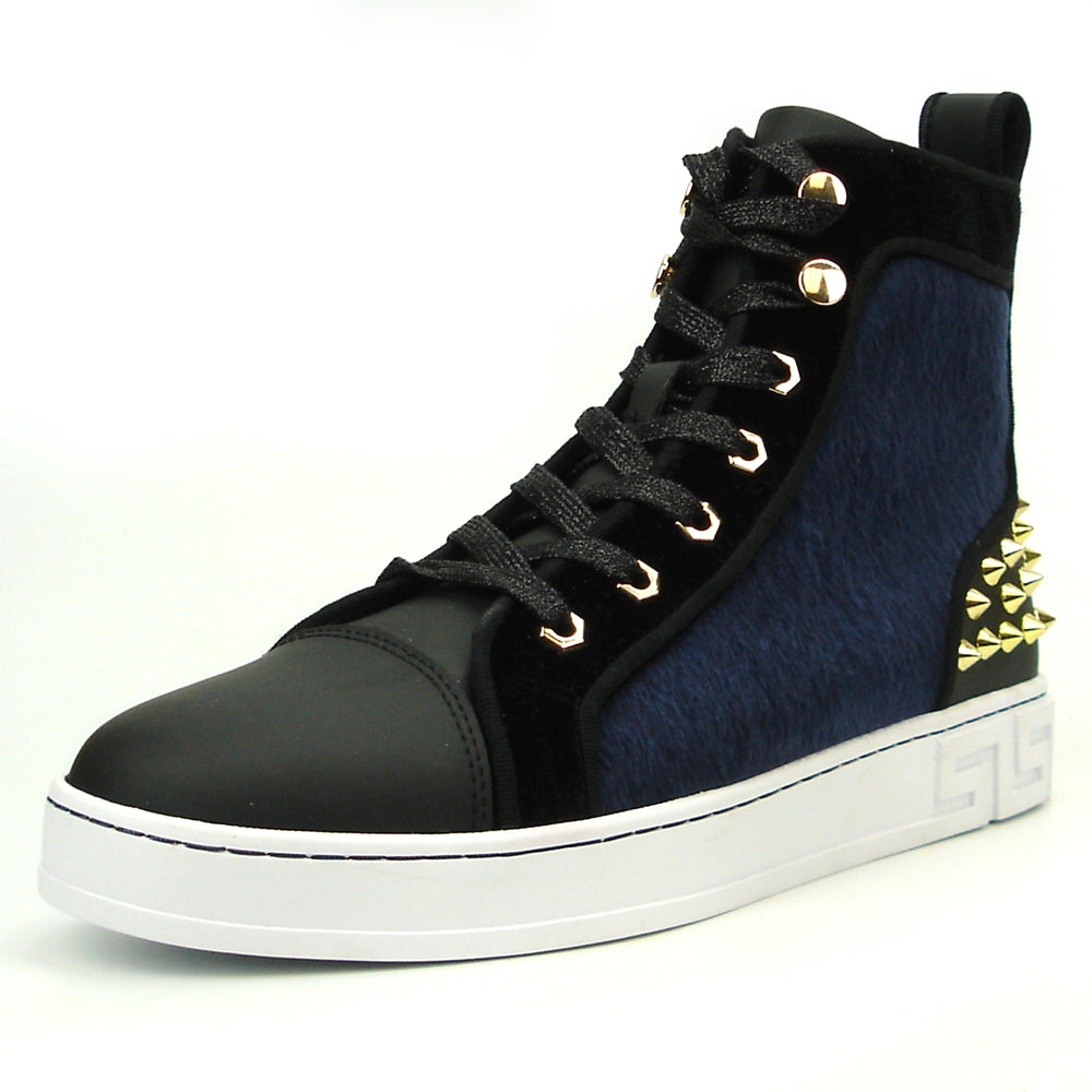 FI-2348 Black Blue High top Sneaker Gold Spikes Encore by Fiesso