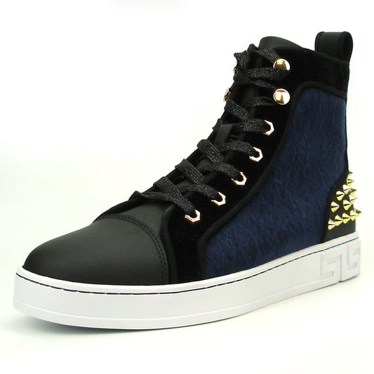 FI-2348 Black Blue High top Sneaker Gold Spikes Encore by Fiesso
