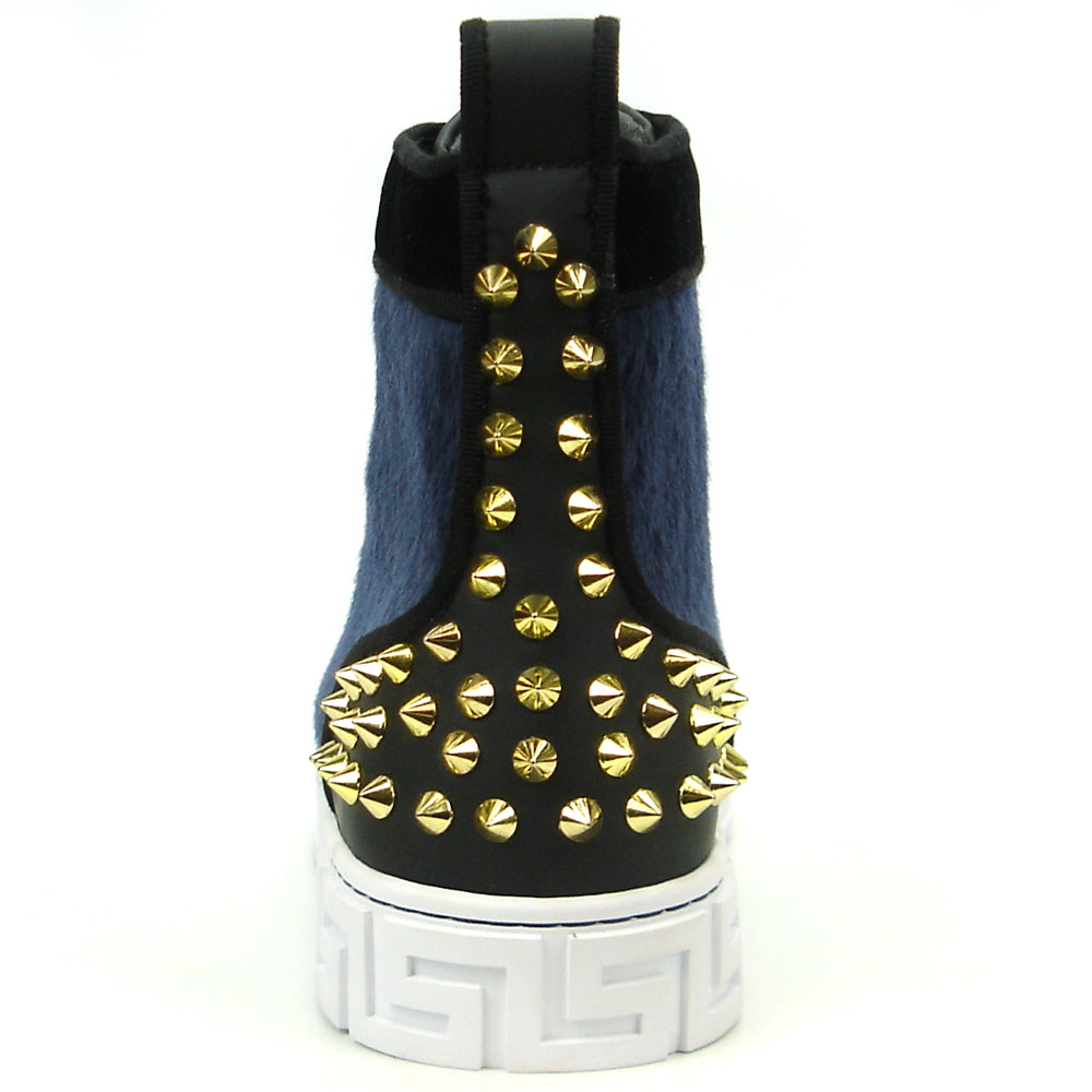 FI-2348 Black Blue High top Sneaker Gold Spikes Encore by Fiesso