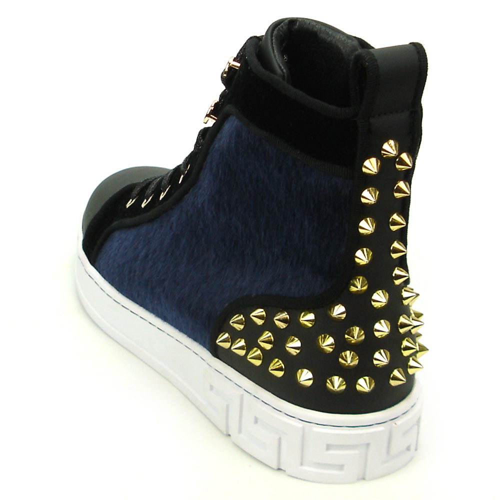 FI-2348 Black Blue High top Sneaker Gold Spikes Encore by Fiesso