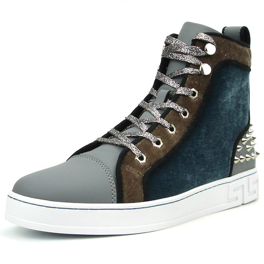FI-2348 Grey High top Sneaker Gold Spikes Encore by Fiesso