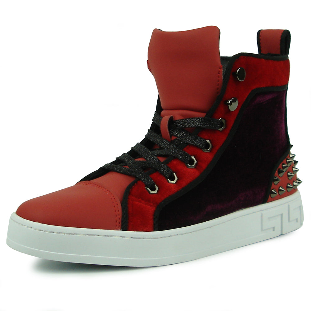 FI-2348 Red High top Sneaker Gold Spikes Encore by Fiesso