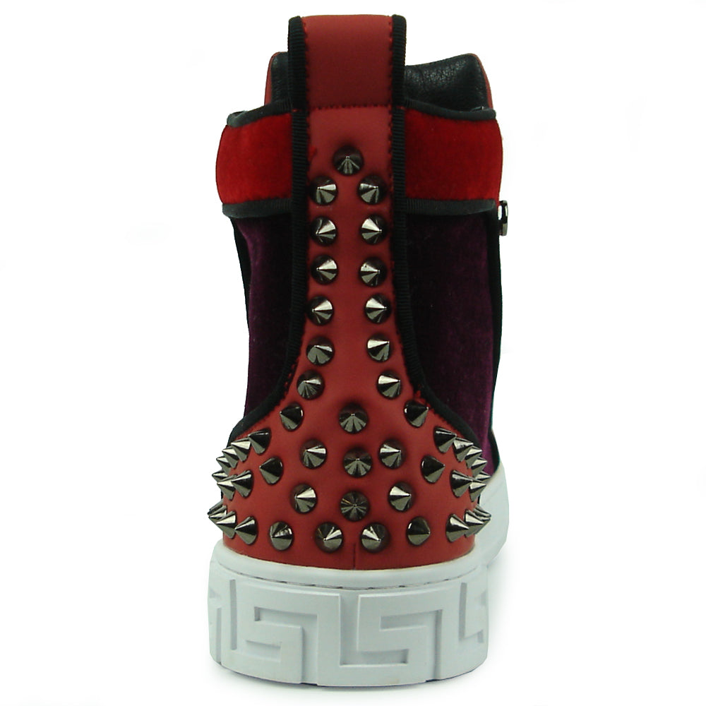 FI-2348 Red High top Sneaker Gold Spikes Encore by Fiesso