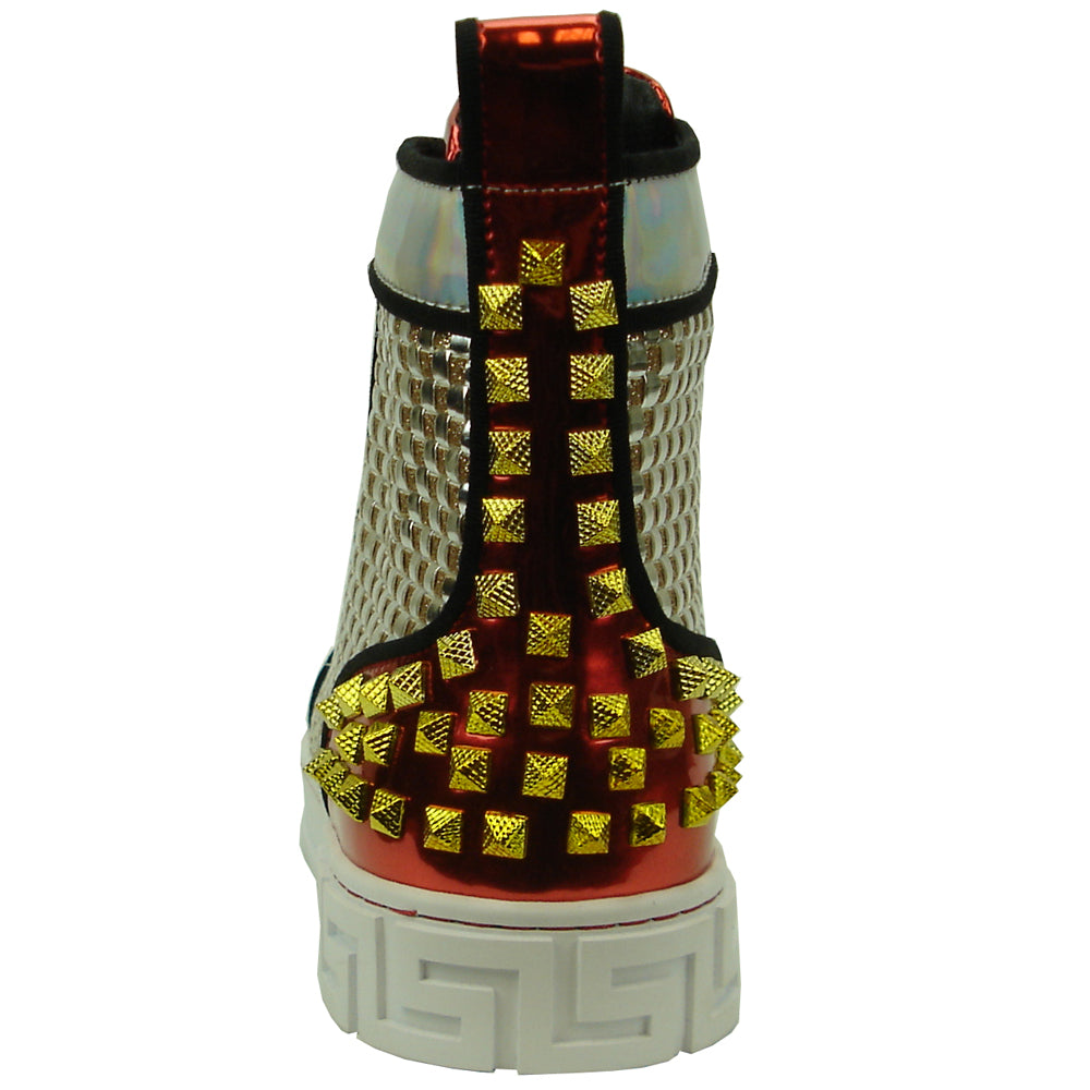 FI-2363 Red Silver Gold Spikes High top Sneaker Encore by Fiesso