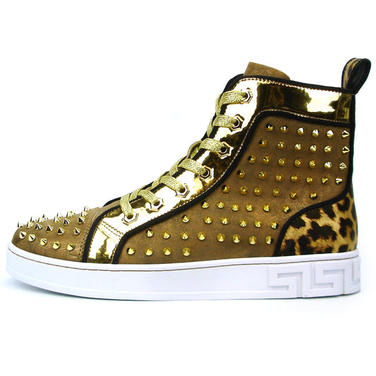 FI-2364 Gold Suede Gold Spikes High top Sneaker Encore by Fiesso