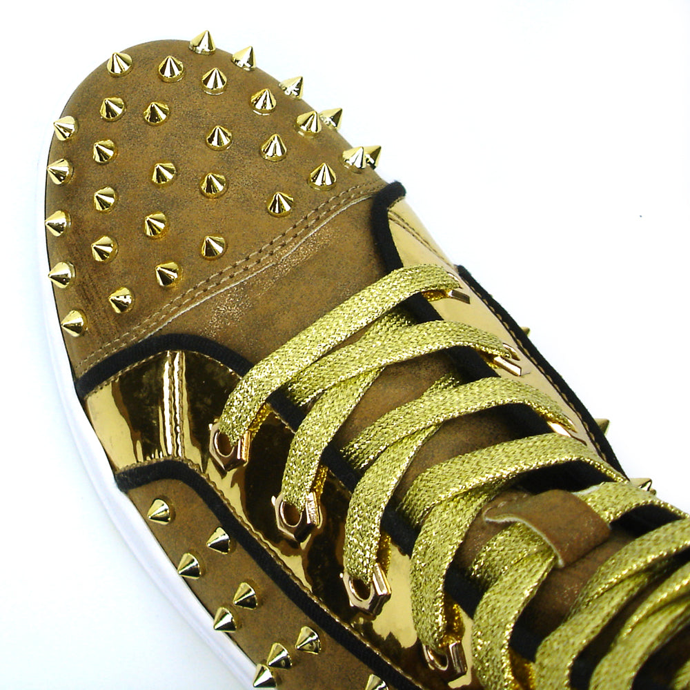 FI-2364 Gold Suede Gold Spikes High top Sneaker Encore by Fiesso