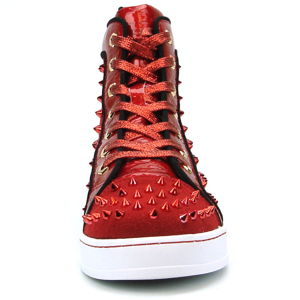 FI-2364 Red Suede Red Spikes High top Sneaker Encore by Fiesso