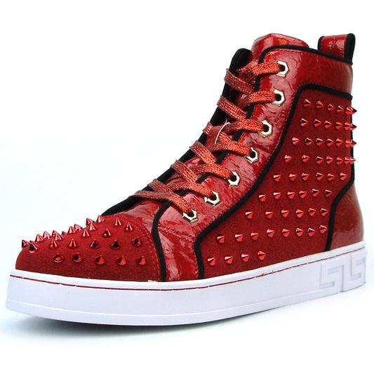 FI-2364 Red Suede Red Spikes High top Sneaker Encore by Fiesso
