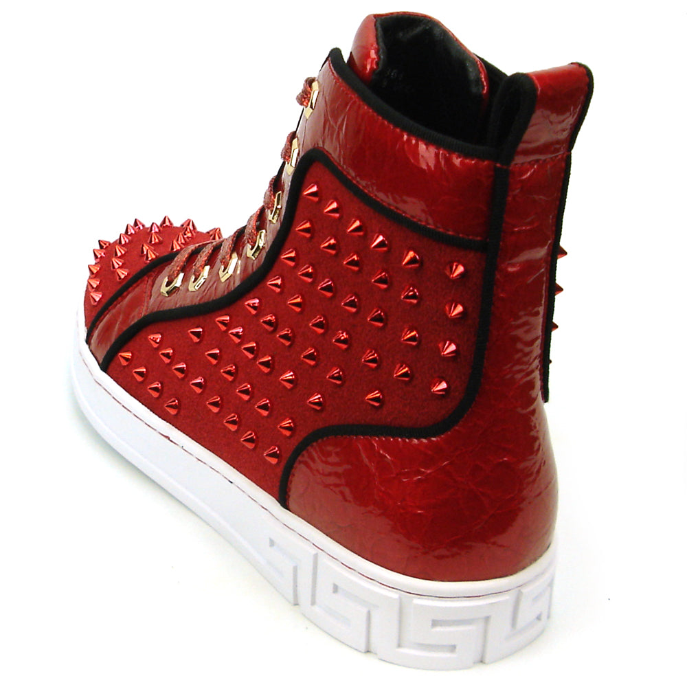 FI-2364 Red Suede Red Spikes High top Sneaker Encore by Fiesso