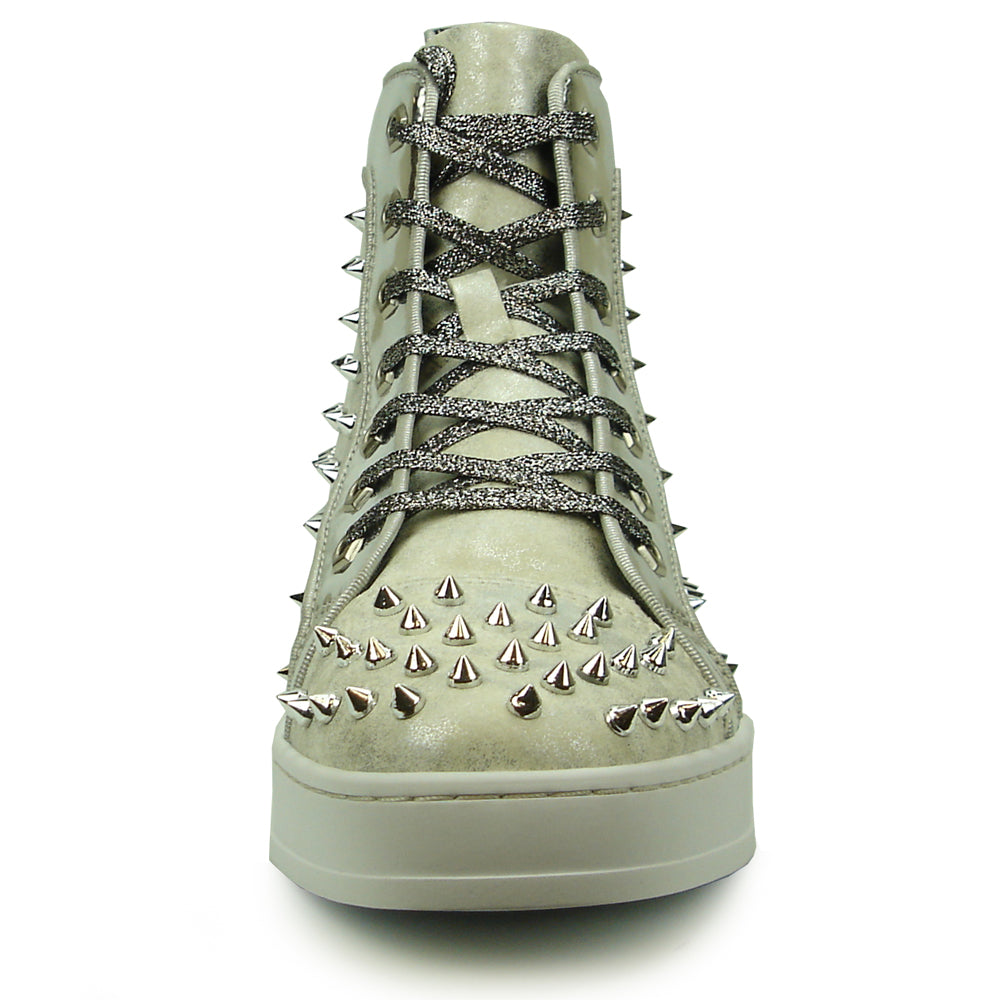 FI-2364 Silver Suede Silver Spikes High top Sneaker Encore by Fiesso